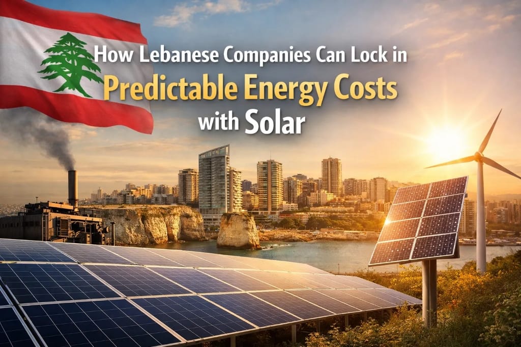 Solar panels with Lebanon flag background